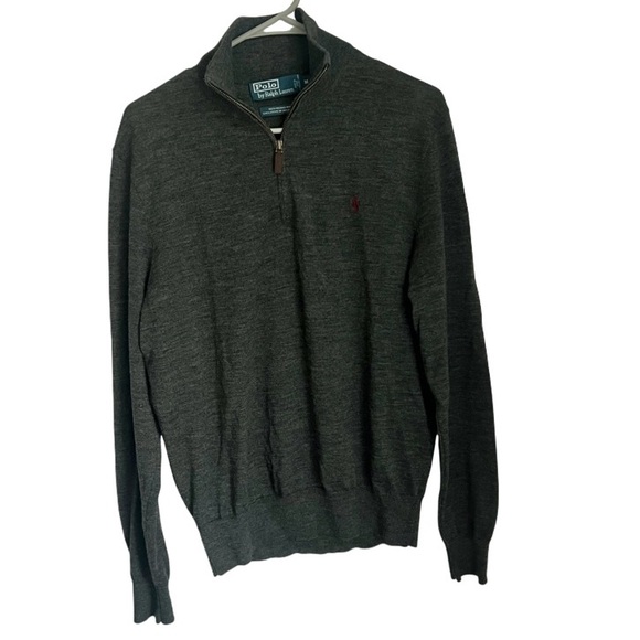 Ralph Lauren Merino Wool Gray Knit Quarter Zip Pullover Men's Medium Polo